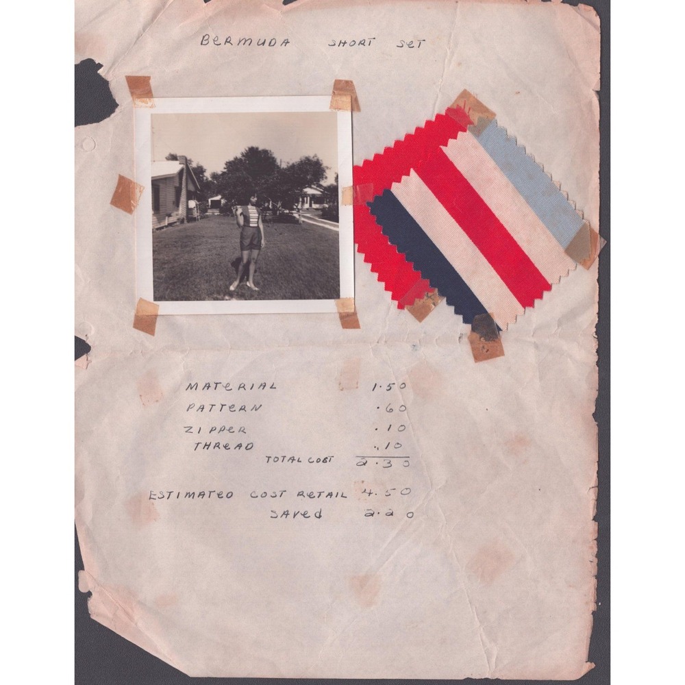 Vintage Bermuda Short Set Sewing Project Ephemera Photo Fabric Swatch 8.6x11